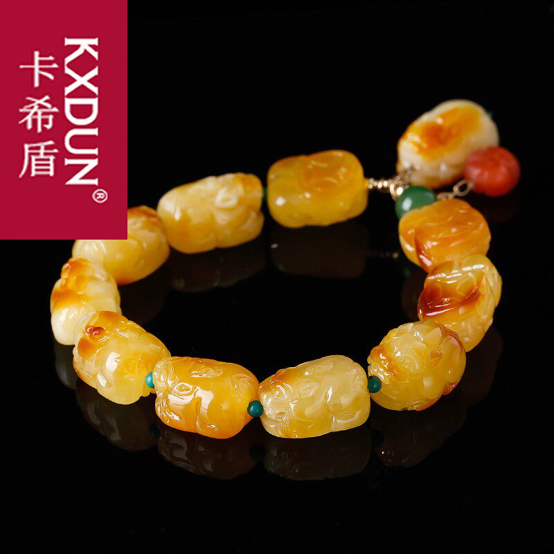 kxdun黄蜜蜡貔貅男女士手串手链 卡希盾手链