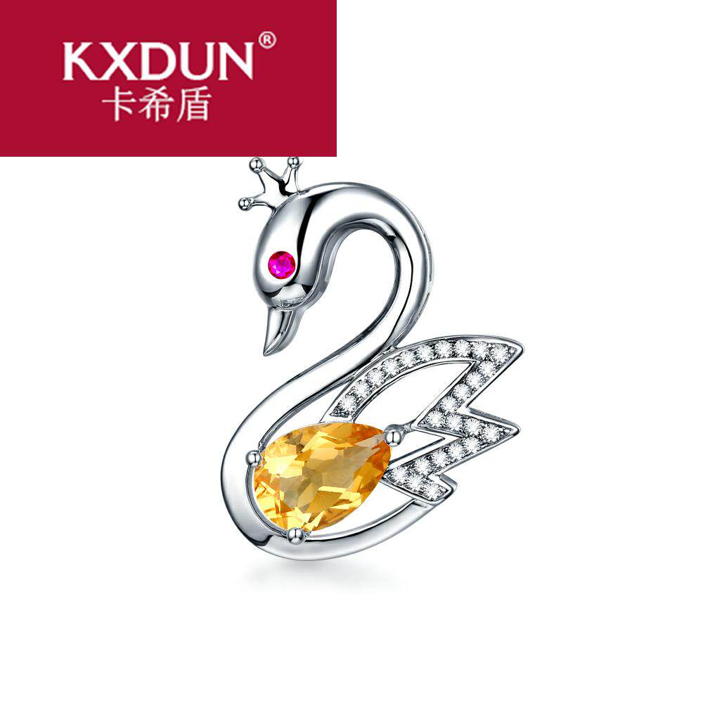 kxdun925女天然托帕石吊坠纯银项链 卡希盾项链