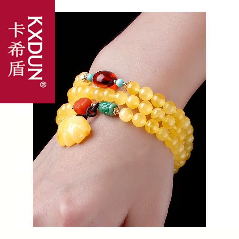 kxdun蜜蜡鸡油黄原石吊坠男女手串 卡希盾手链