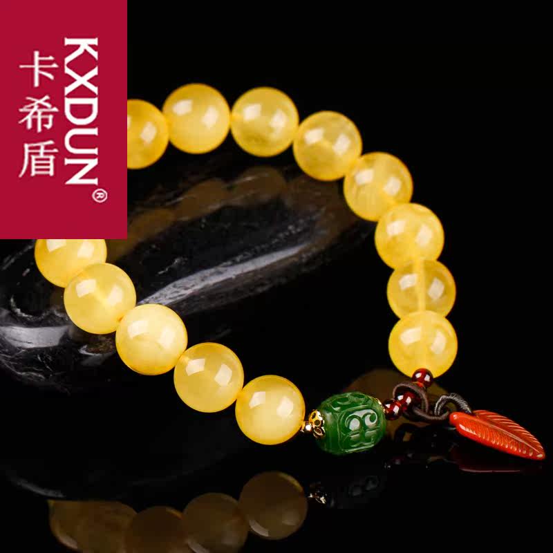 kxdun天然原石蜜蜡女鸡油黄配 卡希盾手链
