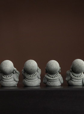 青砂石笑佛四不小和尚摆件