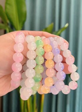 冰透粉白玉手串10mm渐变粉