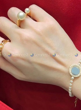 2024年新款高级感小众几何形光面金色开口方形大小双珍珠戒指指环