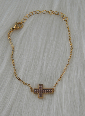 不锈钢十字架手链女手链女款轻奢时尚气质满钻新款百搭手饰高颜值