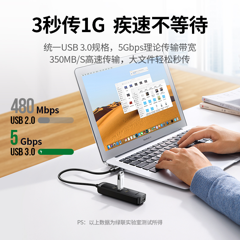 绿联USB3.0扩展器集分线器转换接头拓展插头多口外接U盘HUB加长延长线多功能typec接口usp笔记本台式电脑ubs - 图2