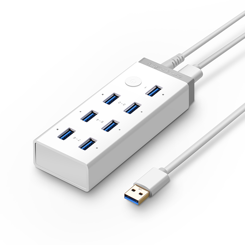 绿联usb3.0扩展器7口高速集分线器笔记本电脑一拖10接口外接HUB带电源手机充电转接头U盘拓展坞转换多口群控