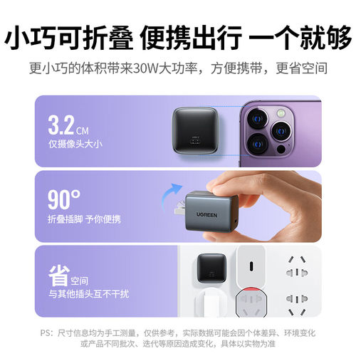 绿联30W氮化镓iPhone17Pro充电器适用苹果华为小米14Max快充电头安卓手机iPad平板PDtypec插头通用数据线套装 - 图1
