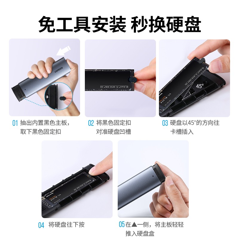 绿联m.2固态硬盘盒子nvme转typec外接sata读取移动m2通用ssd雷电3