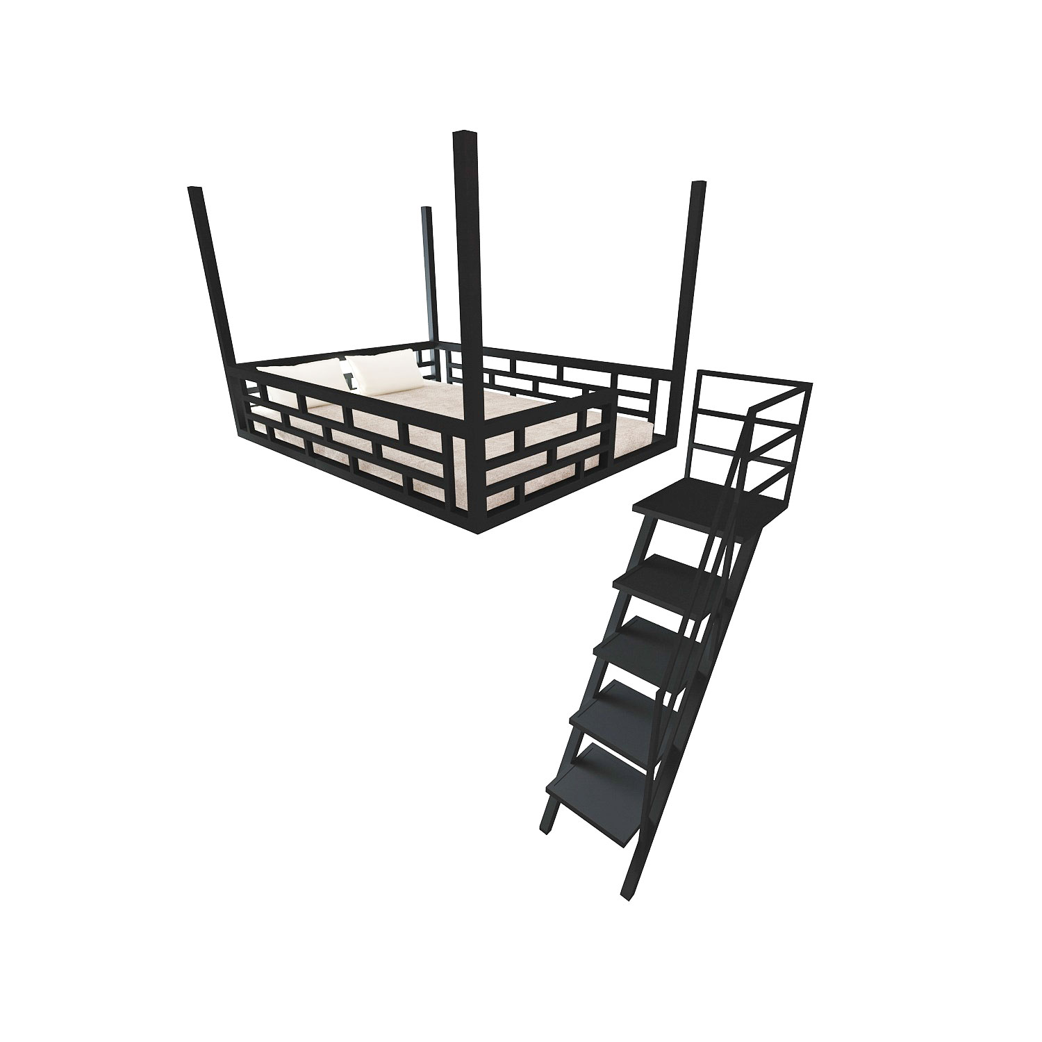 小户型楼阁式高架床空中隔层阁楼复式省空间铁艺悬空吊顶悬挂式床-图3