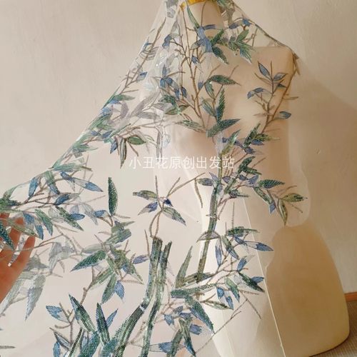珠绣竹子亮片米珠布贴 新娘婚纱礼服装饰辅料DIY 新品上市 蓝绿色 - 图2