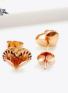 正品14K玫瑰金彩金耳钉俄罗斯Au585紫金女气质甜美爱心镂空耳钉