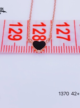 正品14K玫瑰金俄罗斯Au585简约时尚款黑色小桃心项链高级