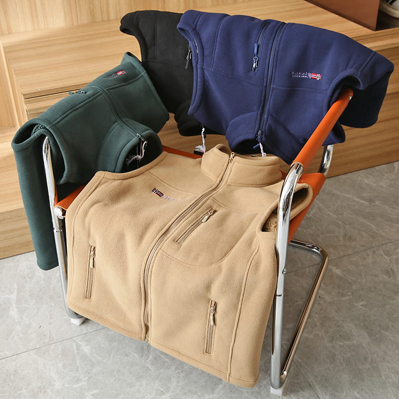 出口挪威！蓄热厚实保暖！冬季男士外贸加绒厚户外立领摇粒绒马甲 - 图1