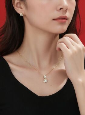 欧美时尚流行锆石三叶草首饰新娘二件套跨境平台推荐货源饰品批发