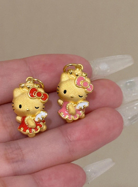 保色沙金hellokitty猫蝴蝶结吊坠项链女精致可爱送女友锁骨链礼物