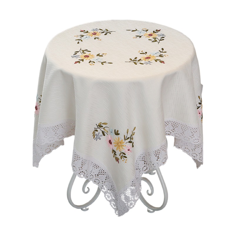 刺绣台布绣花桌布纯色亚麻布方形盖布长方形茶几布轻奢中式餐桌布