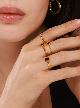 谜丽新款冷淡风黑色贝母长方链条