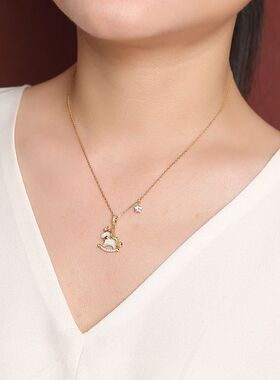 壹鹿银S925纯银镀金白贝生肖马吊