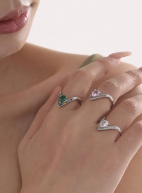 谜丽V字镶满钻5A锆石侧开可调节