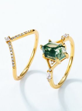 2024欧美新款简约个性绿苔藓戒指