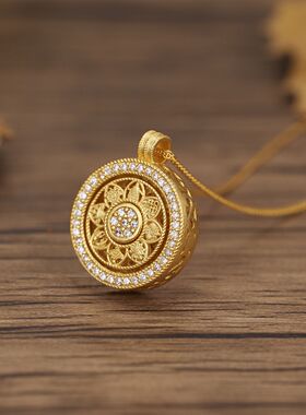 S925纯银镶钻旋转八宝罗盘项链女