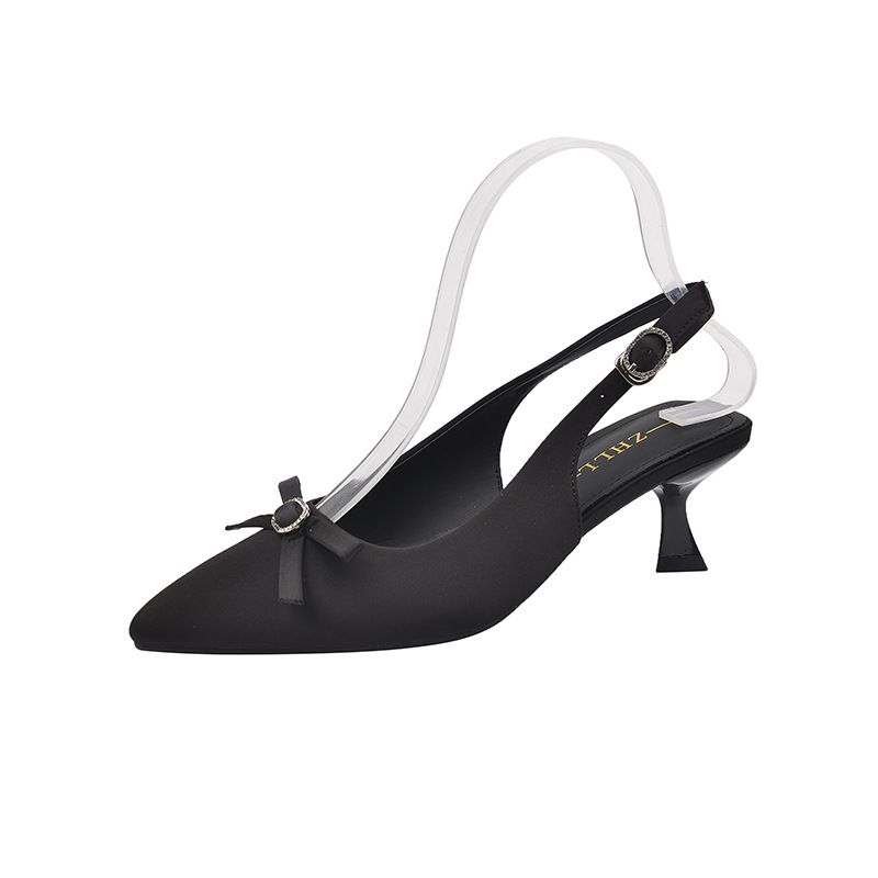 细跟蝴蝶结高跟鞋5.5CM尖头欧美气质单鞋加肥加宽大码女鞋 - 图3