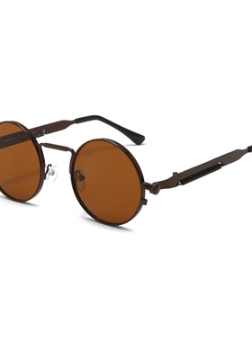 新款跨境时尚圆形蒸汽朋克墨镜 男女复古太阳镜 弹簧镜腿金属眼镜