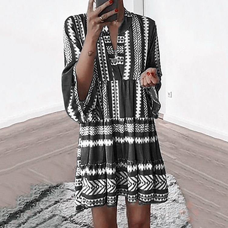 Printed fashion new temperament short skirt striped dress-图1