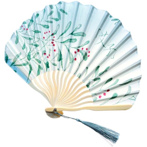 夏季新款小清新布面贝壳扇中国风男女式折叠扇形迷你便携小折扇子 - 图3