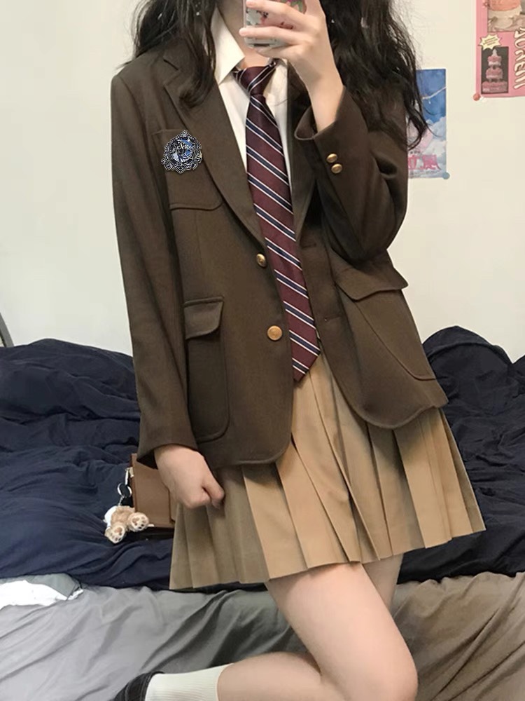 jk制服西服套装女正版原创DK秋冬学院风班服校供两粒扣西装外套-图0