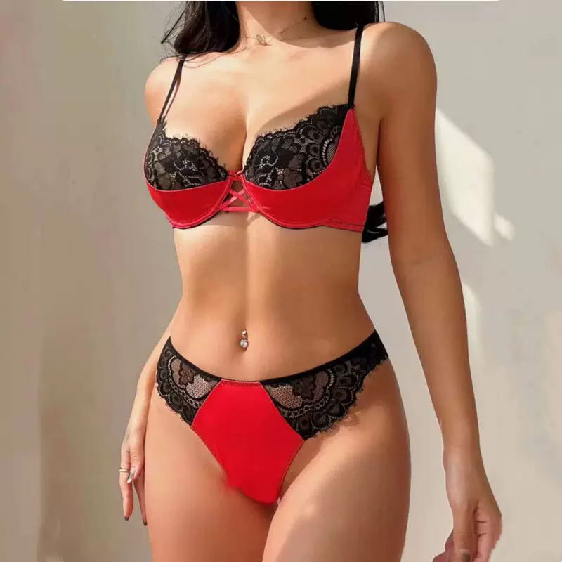 Sexy бюстгальтер, набор, поддерживающее кружевное красное белье, французский стиль