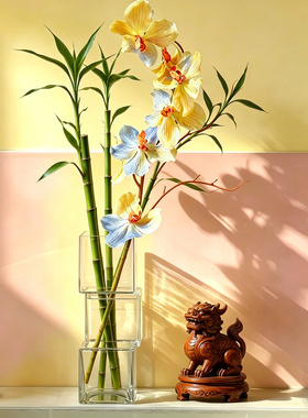 创意玻璃花瓶ins插花错位水培富贵竹玻璃花瓶办公家用桌面摆件