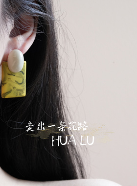 油画感晕染椭圆形方形港风耳环