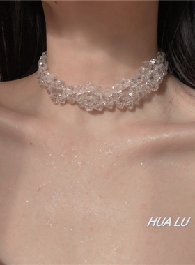 吸睛高级感透明花朵磁铁扣项链