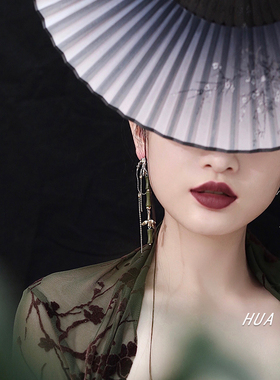 HUALU国潮复古竹节绿色耳环