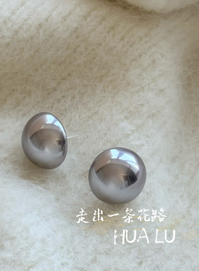 法式粉色香槟色强光珍珠18mm耳环