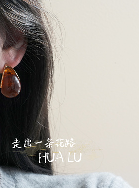 法式简约几何棕色中古秋冬耳饰