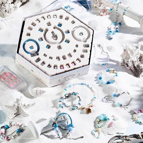 mobee串珠手工diy材料儿童玩具项链首饰女孩海洋之心串珠首饰礼盒 - 图1