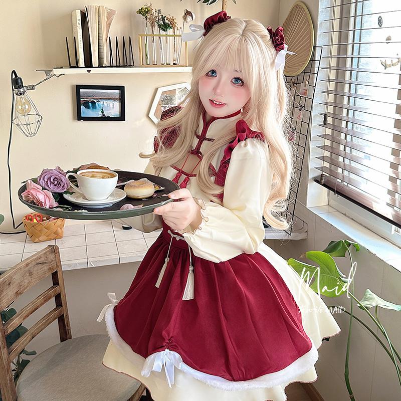 春季 新中式女仆装cosplay服国风新春元宵Lolita可爱大尺码洋装 - 图0