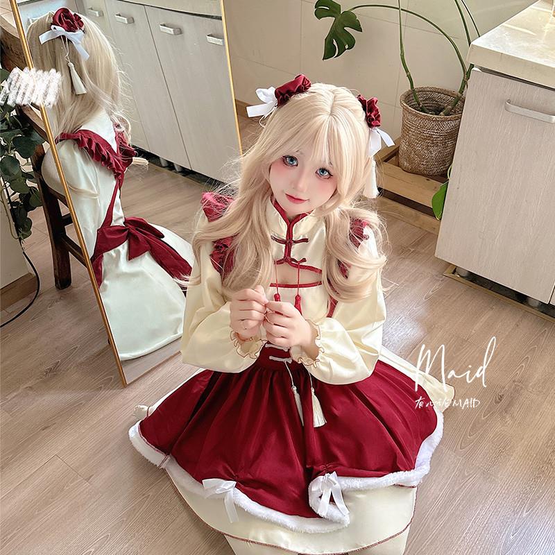 春季 新中式女仆装cosplay服国风新春元宵Lolita可爱大尺码洋装 - 图2