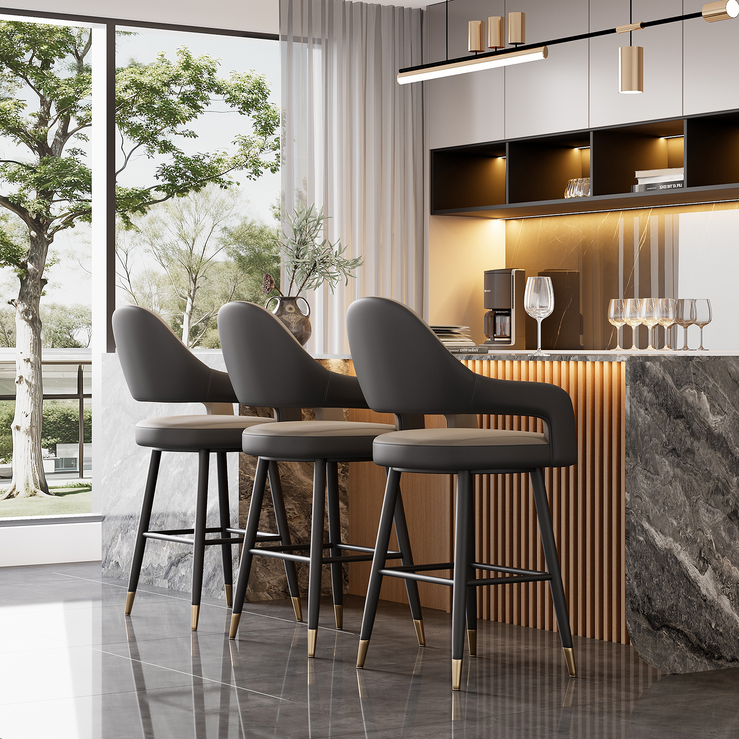 轻奢吧台椅现代家用旋转高脚凳酒吧KTV前台接待吧椅厨房岛台椅子 - 图2