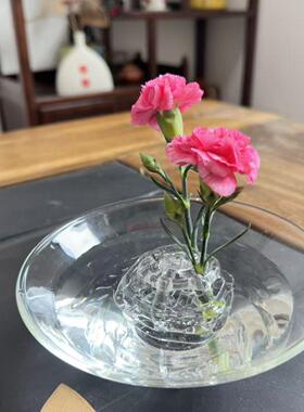 玻璃球剑山插花器日式透明玻璃