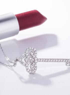 玫瑰金鸢尾花钥匙群镶毛衣链女