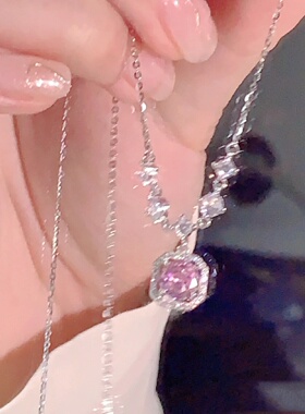 百搭方糖蕾丝白粉钻项链