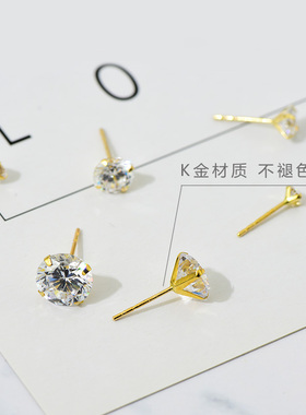 PT950莫桑石纯14K黄金克拉耳饰四爪螺丝铂金耳钉线形耳坠时尚百搭