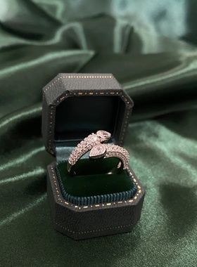 双石水滴梨形小众开口戒指