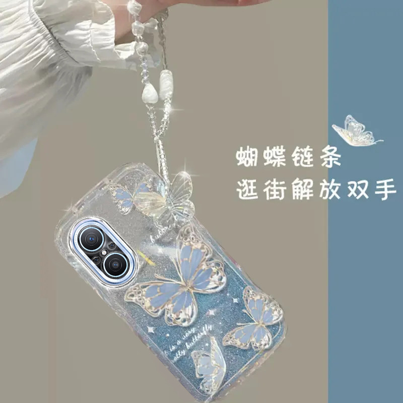 华为nova11/10手机壳7/8/9/6/se/5/i/pro/4/e/3/2/s透明软套全包防摔可爱硅胶潮奢华高档蝴蝶手链闪粉