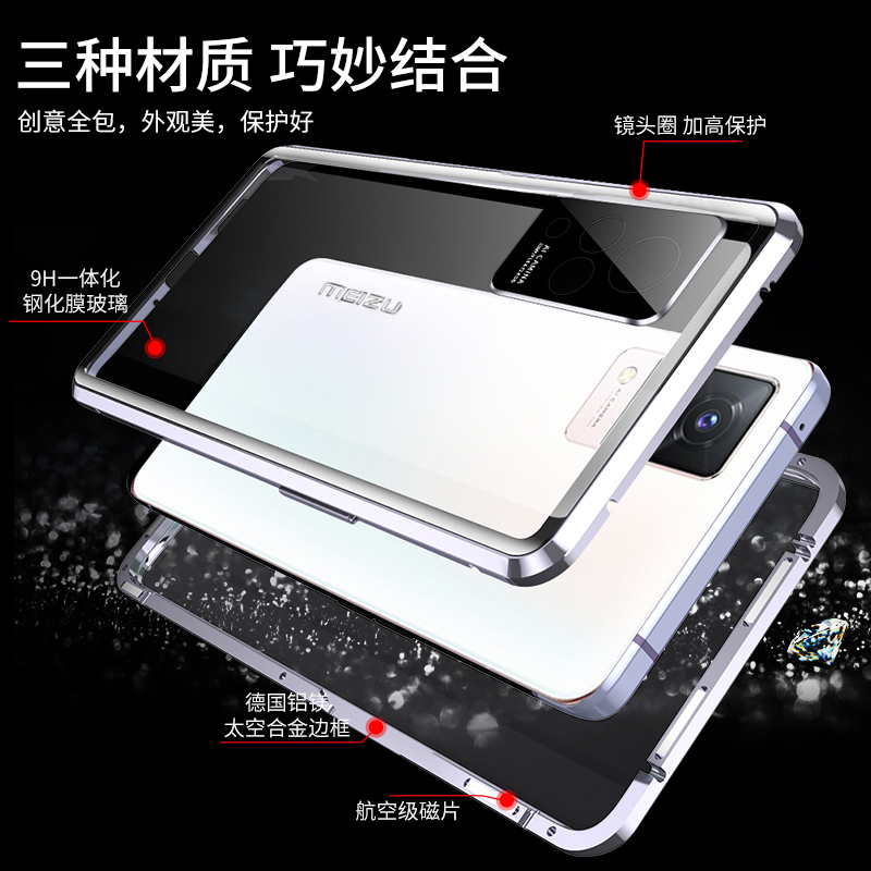 魅族18x手机壳18s透明pro双面玻璃meizu全包防摔翻盖保护套钢化膜-图2