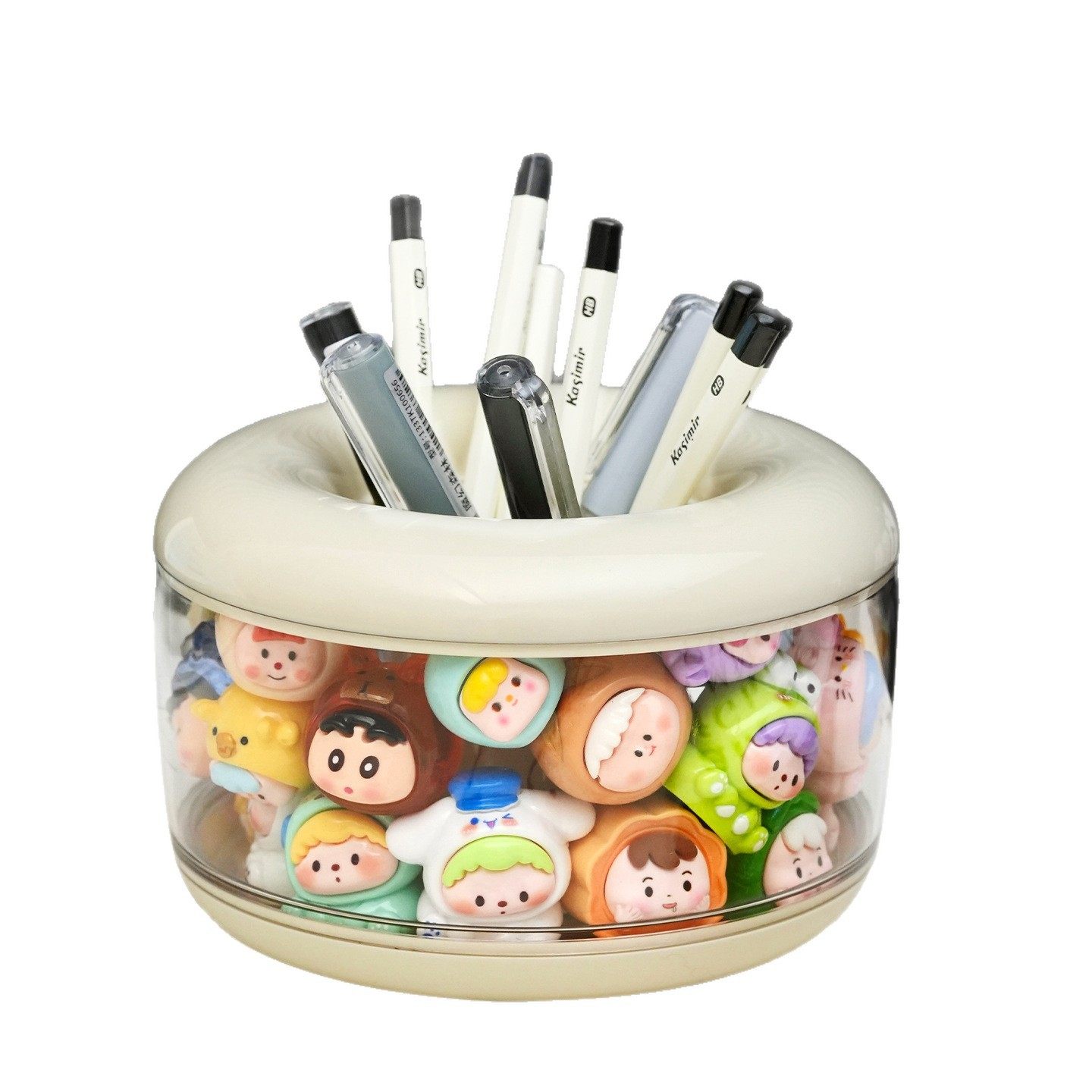 萌粒收纳盒感氛围灯笔筒pet透明环形展示盒客厅创意桌面摆件,淘宝优惠券,粉丝福利购,淘宝优惠卷