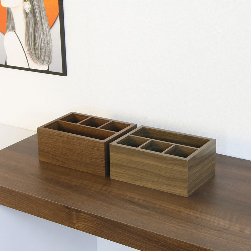 厂家货源胡桃木色简约家居日用四格遥控器收纳盒木质办公桌面笔筒,淘宝优惠券,粉丝福利购,淘宝优惠卷